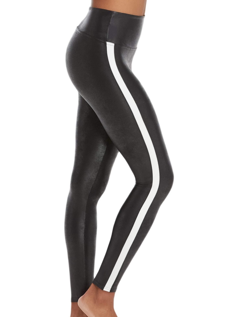 Spanx High-Rise Black Leggings with White Side Stripe